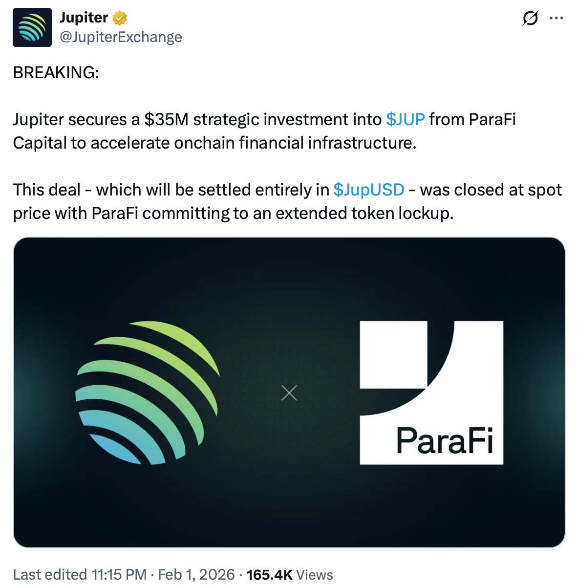 Jupiter ParaFi Yatırımı, DeFi, Solana, JUP Token