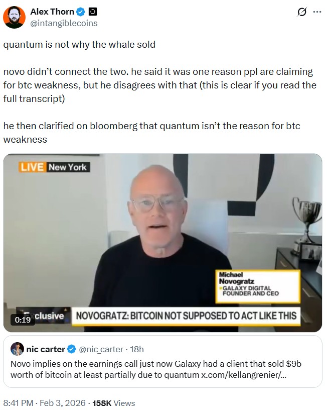 Bitcoin BTC, Quantum Computing, Galaxy Digital, Crypto Sales