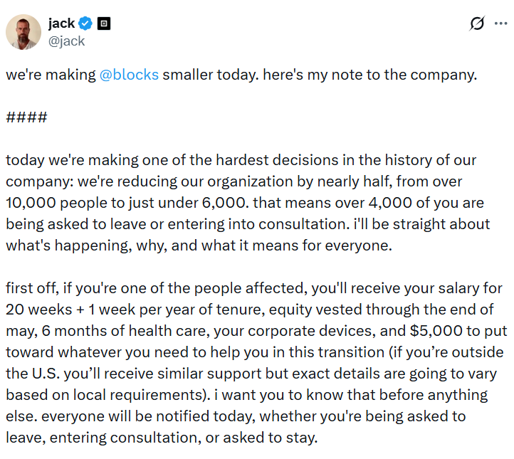 Jack Dorsey Block AI layoffs