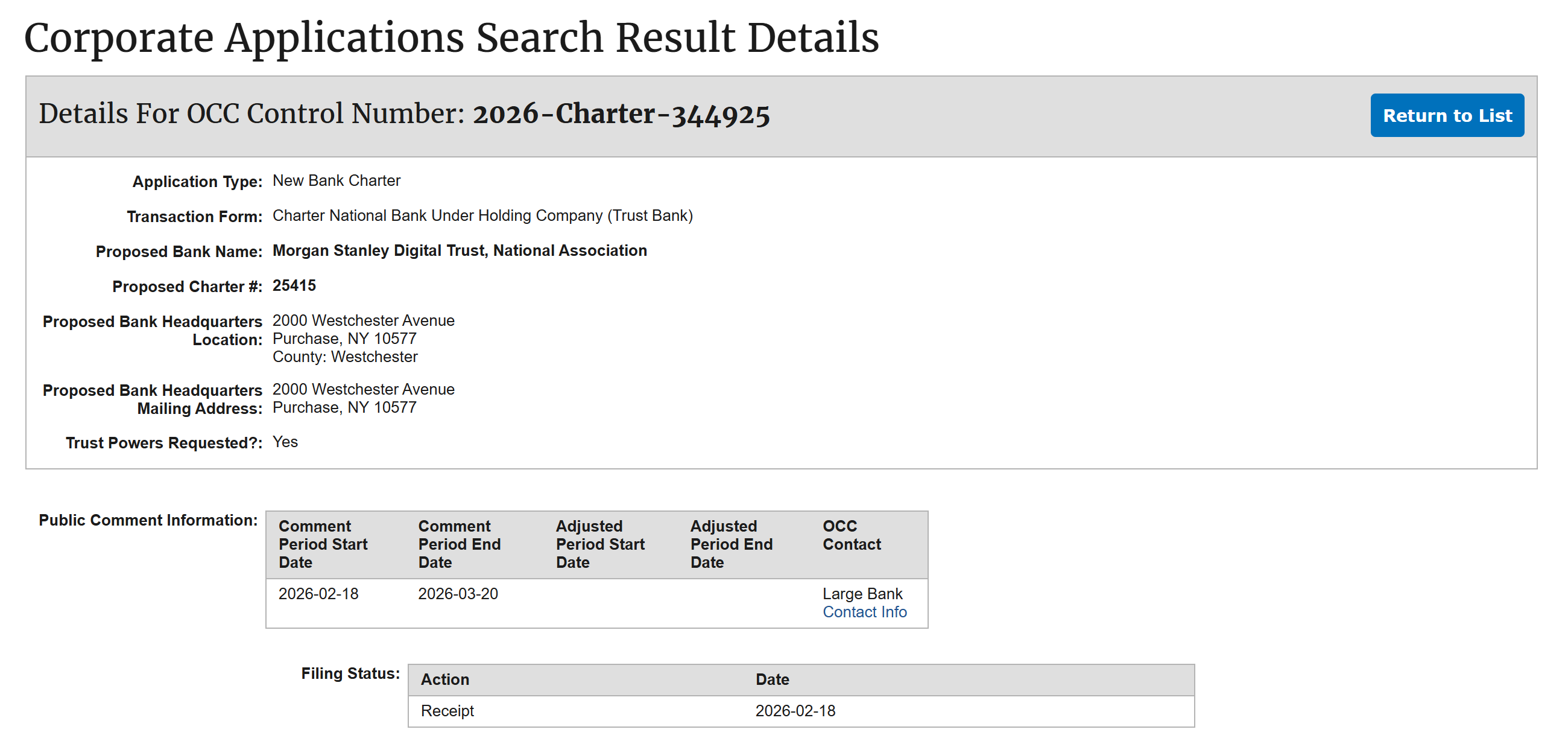 Morgan Stanley OCC Application