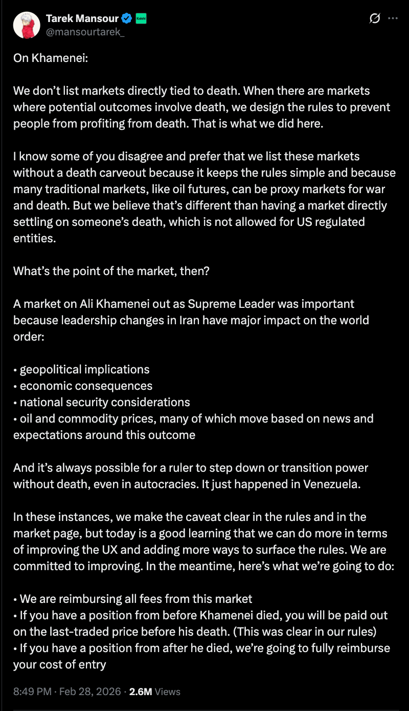 Iran, Polymarket, Kalshi