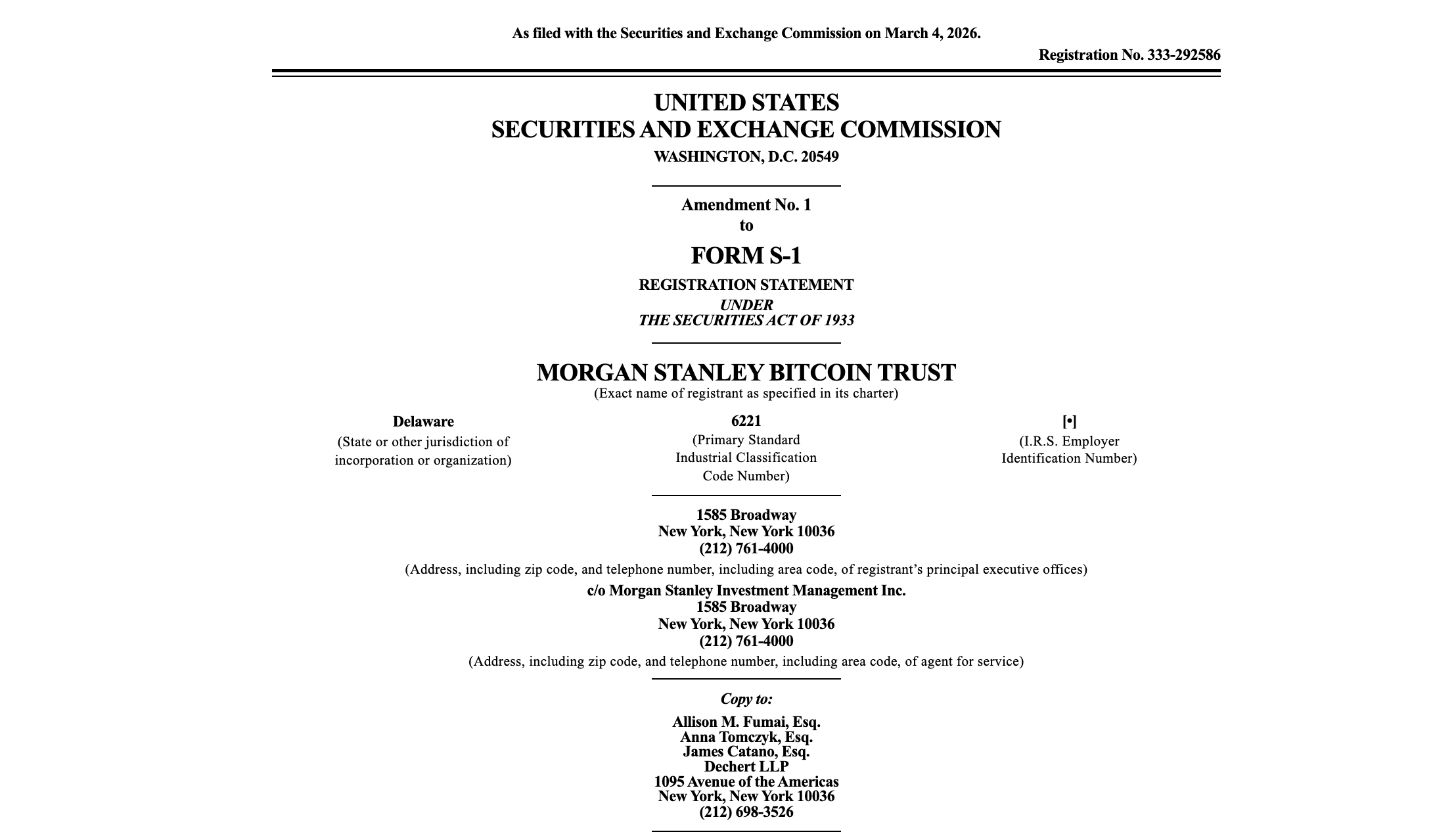 Morgan Stanley Bitcoin ETF S-1 Formu
