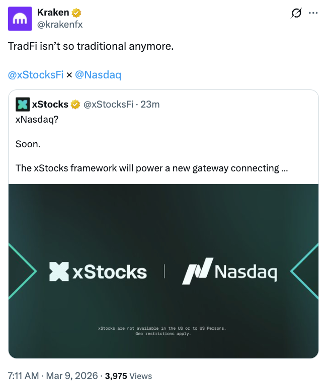 Kraken, Nasdaq, Tokenization, RWA Tokenization