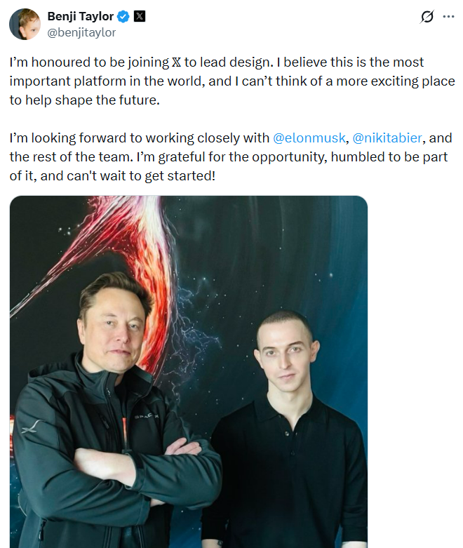 X platformunun yeni tasarım direktörü Benji Taylor